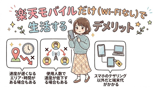楽天モバイルだけ（Wi-Fi無し）で生活する３つのデメリット