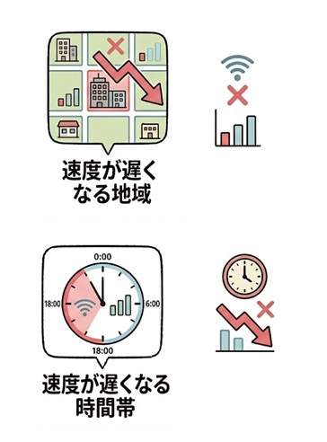 楽天モバイル　　場所エリア　時間帯によって速度が遅くなる