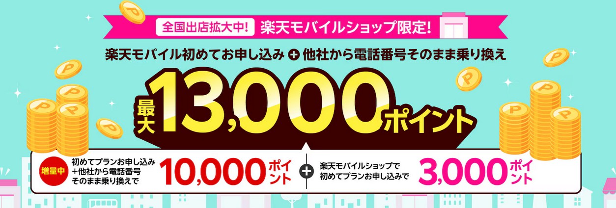 【楽天モバイルショップ限定】楽天モバイル初めてお申し込みでさらに3,000ポイント！