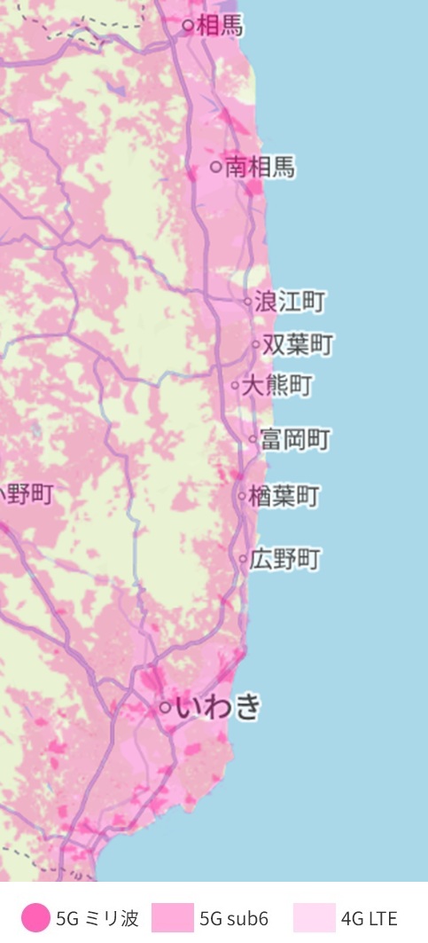 福島県浜通り（いわき） 楽天モバイル4Gと5Gの電波
