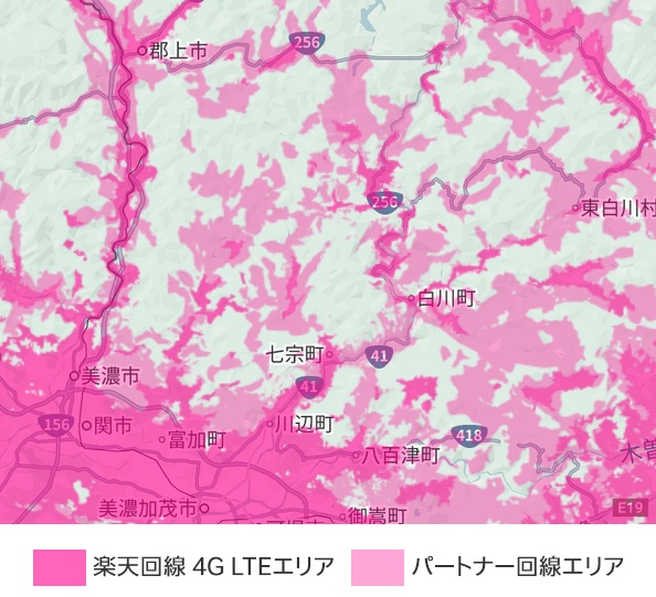 中濃地域 楽天モバイル４G電波の状況