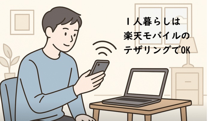 一人暮らしは「楽天モバイル+テザリングのみ」をお勧め!口コミ評判からデメリットまで解説