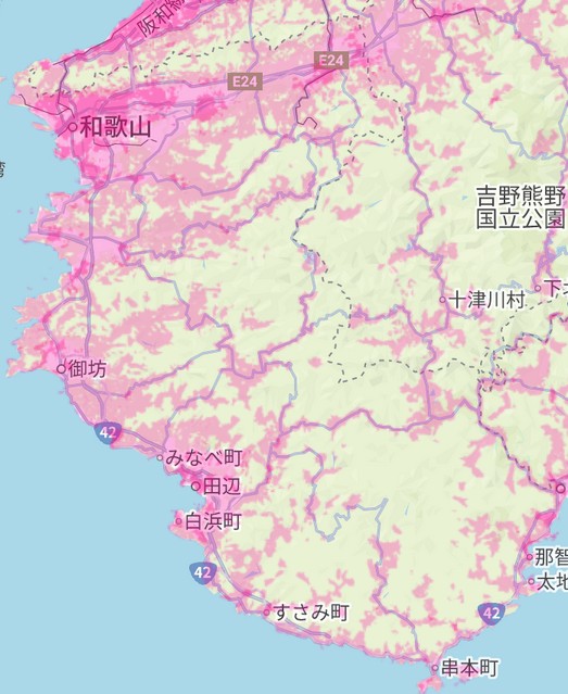 和歌山の楽天モバイル4G電波の状況