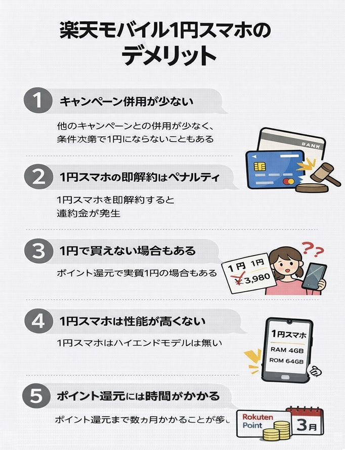 楽天モバイル1円スマホのデメリット