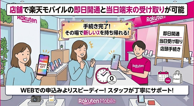 店舗　楽天モバイル　即日開通・当日受け取りが可能