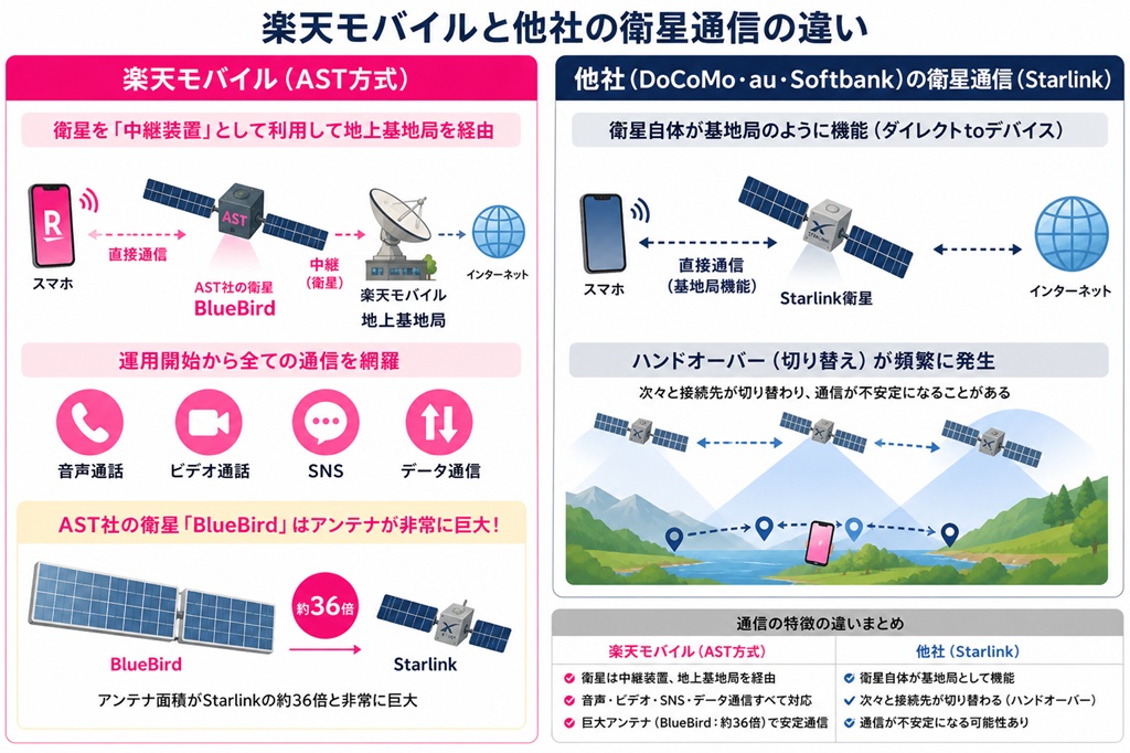 楽天モバイル衛星通信 他者との違い比較
