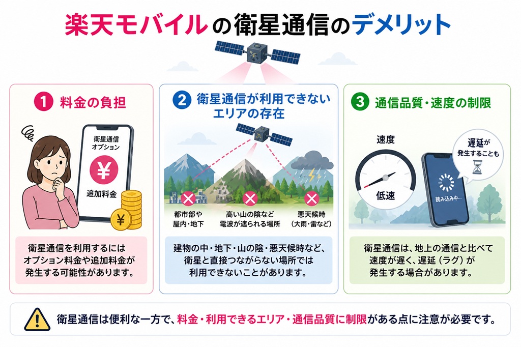 楽天モバイルの衛星通信のデメリット