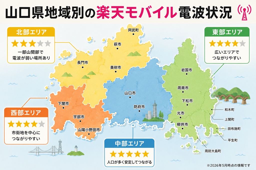 山口県・地域別の楽天モバイル電波状況